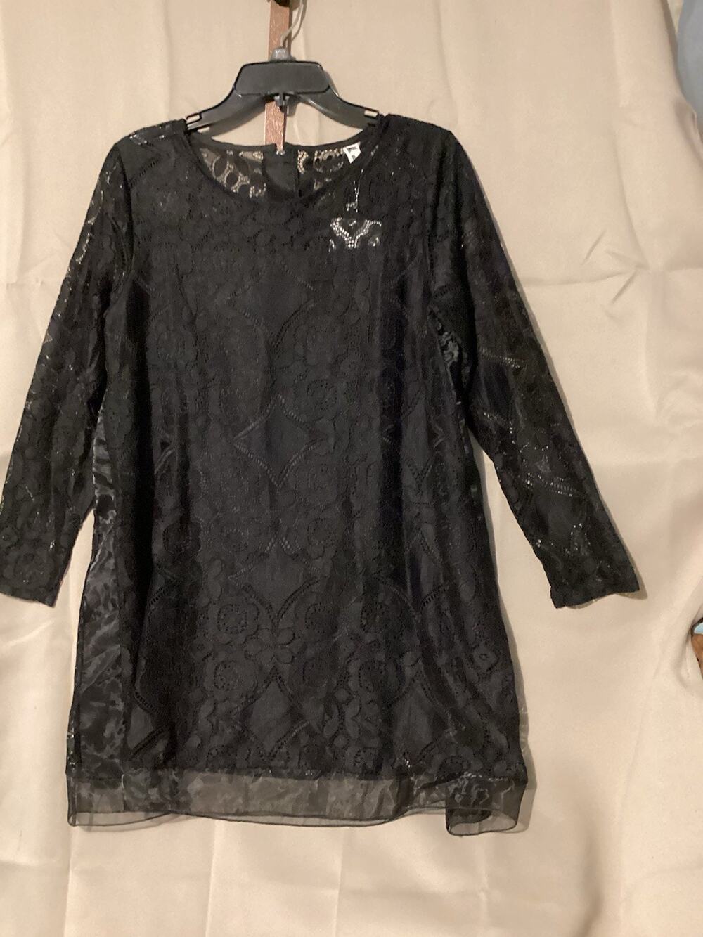 Dressy Lacy Black Blouse Lined Embroidered Floral Zip Up SZ 2XL NWT